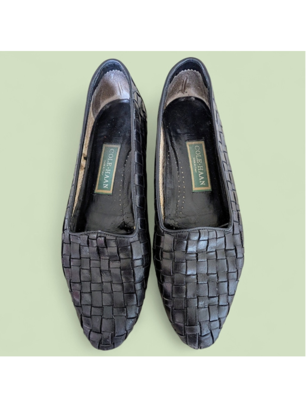 Cole Haan Italy Woven Leather Loafers Black Slip On Flats Women’s 9 AAA READ - Picture 3 of 10